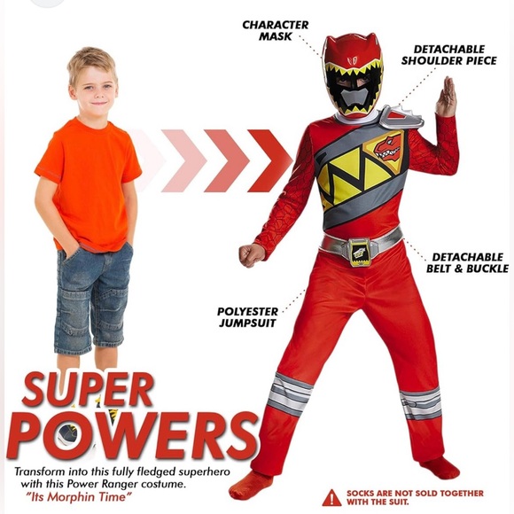 Red Ranger Dino Super Charge Classic Costume, Medium (7-8) New - Picture 3 of 17
